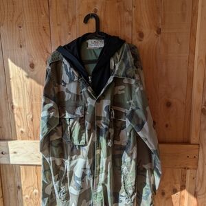 Men's Military-Style Camouflage Field Jacket with Hood